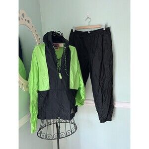 Vtg Ocean Equipment Jacket Mens m green Black Windbreaker neon track suit‎